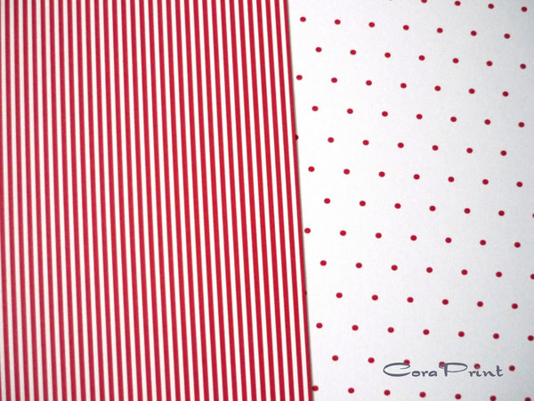 2 x Bastelkarton - Motivkarton - Streifen/Pünktchen rot
