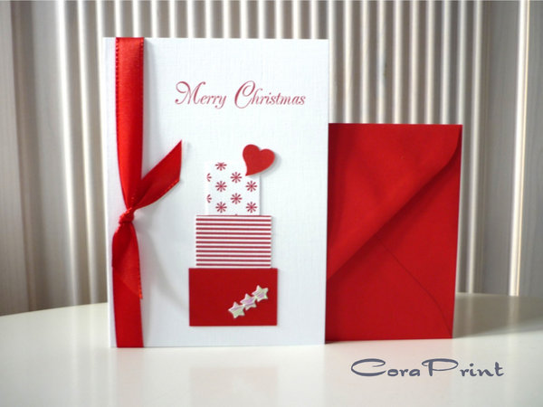 Weihnachtskarte "Rote Päckchen" mit Kuvert & Einleger