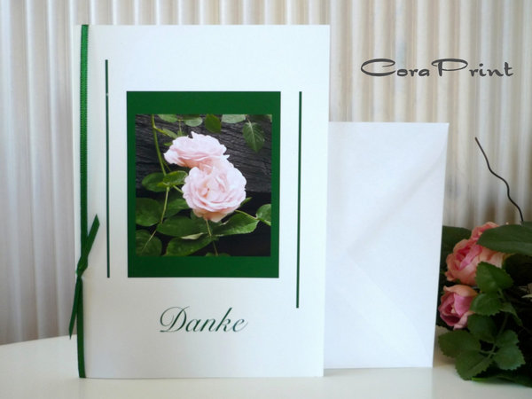 Danksagungskarte Rose Rosé mit Kuvert & Einleger