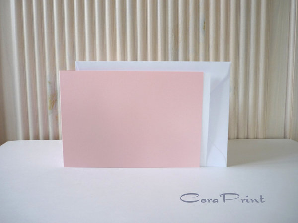Doppelkarten - Faltkarten A6/C6 Querformat rosa mit Kuvert & Einleger weiß