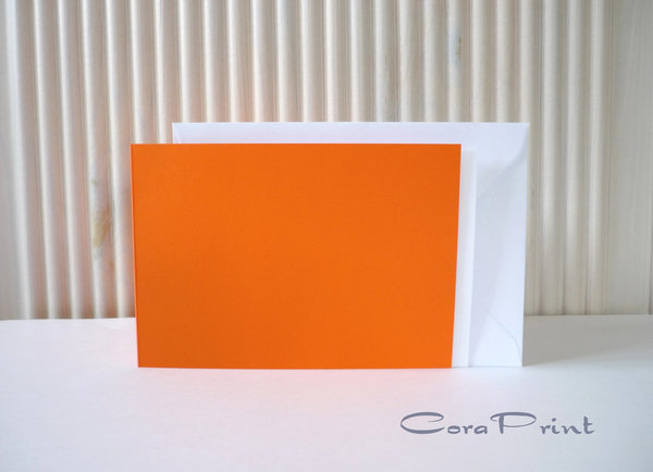 Doppelkarten - Faltkarten A6/C6 Querformat orange mit Kuvert & Einleger weiß