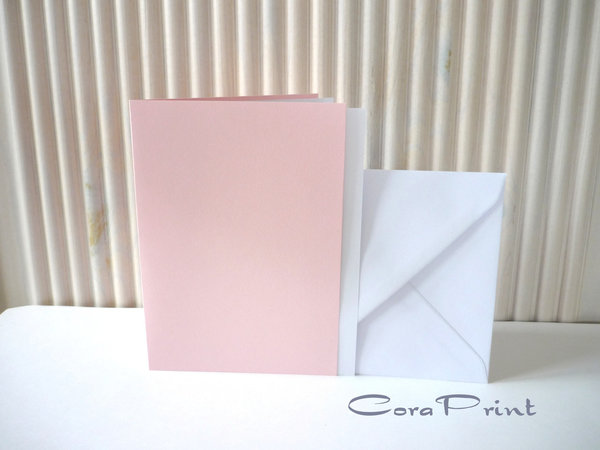 Doppelkarten - Faltkarten B6  rosa mit Kuvert & Einleger weiß