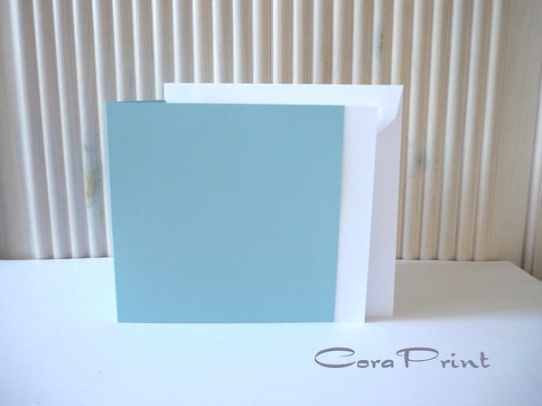 Doppelkarten - Faltkarten quadratisch eisblau mit Kuvert & Einleger weiß