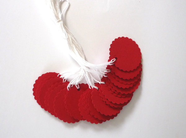 Geschenkanhänger rot rund 3,8 cm mit Wellenrand