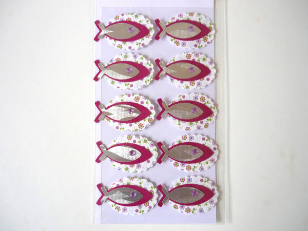 Sticker - Kartendeko Fische auf Blümchenoval selbstklebend