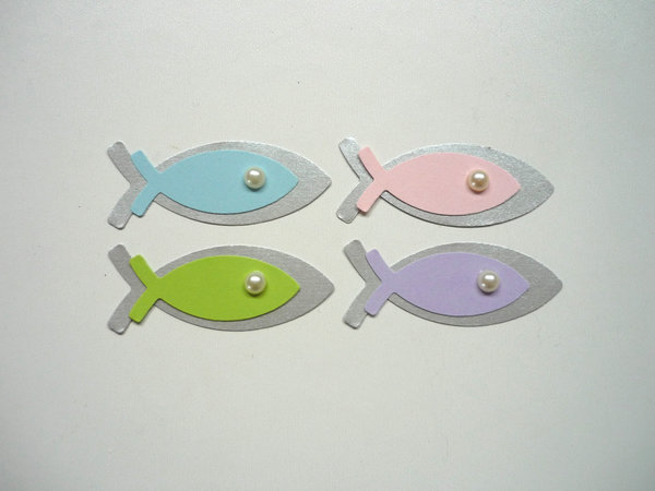 25 Stanzteile - Kartendeko doppelte Fische mit Perle - Farbwahl