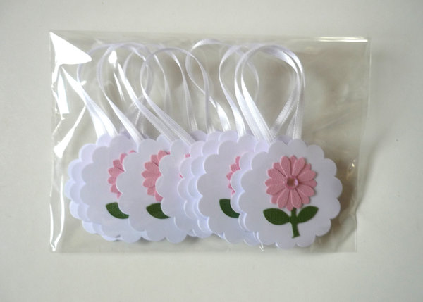 10 Geschenkanhänger mit Satinschlaufe - Blüte rosa
